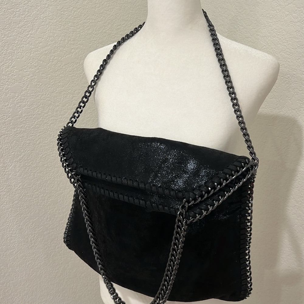 Gunmetal metallic chain link handle handbag/tote